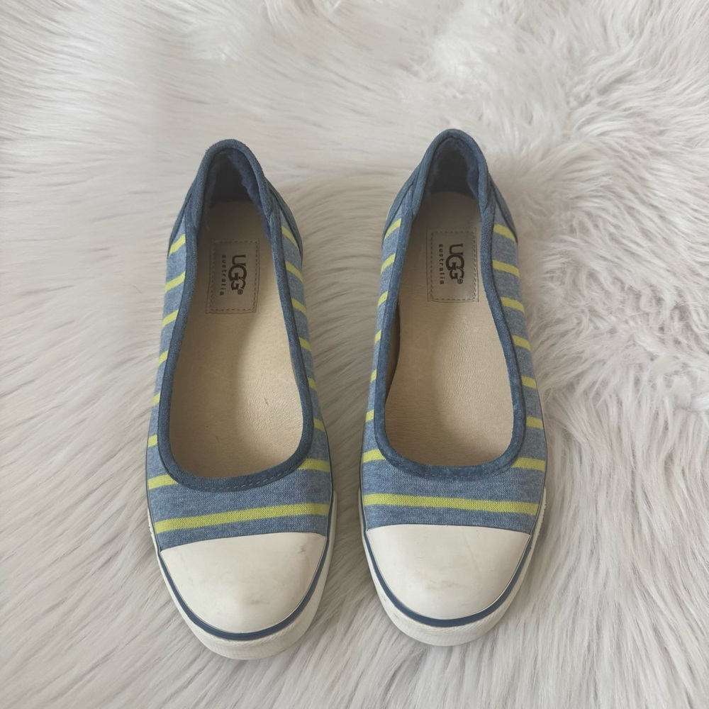 UGG Blue and Yellow Striped Flats